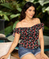 Off-Shoulder Frilled Printed Casual Top